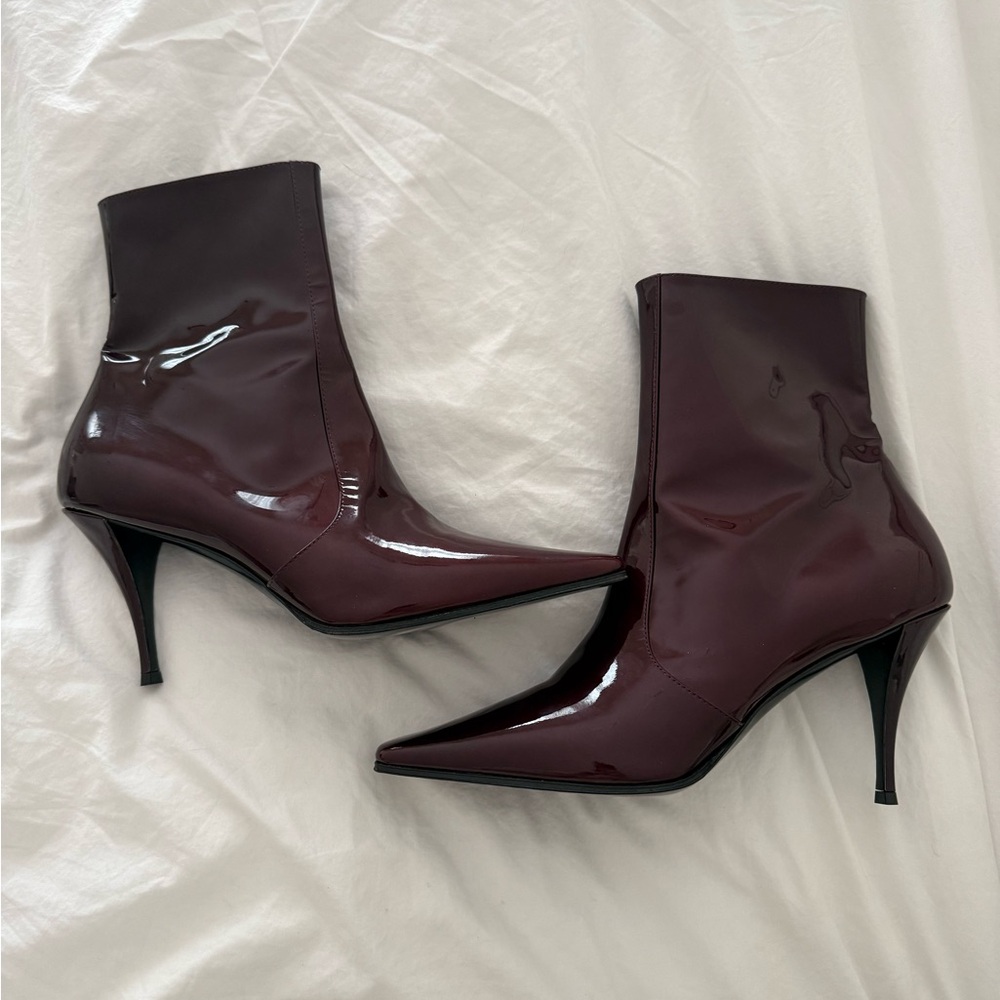 Saint Laurent Patent Leather Burgundy Heeled Boots